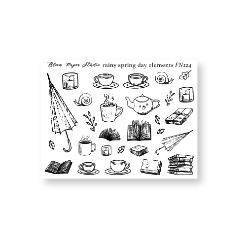 FN124 Foiled Rainy Spring Day Elements Planner Stickers