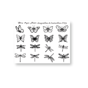 FN075 Foiled Dragonflies & Butterflies Planner Stickers