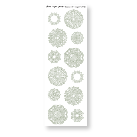 CW36 Lace Doily Journaling Planner Stickers (Sage)