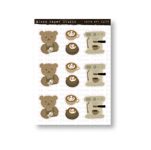 Bear Latte Art Doodle Planner Stickers