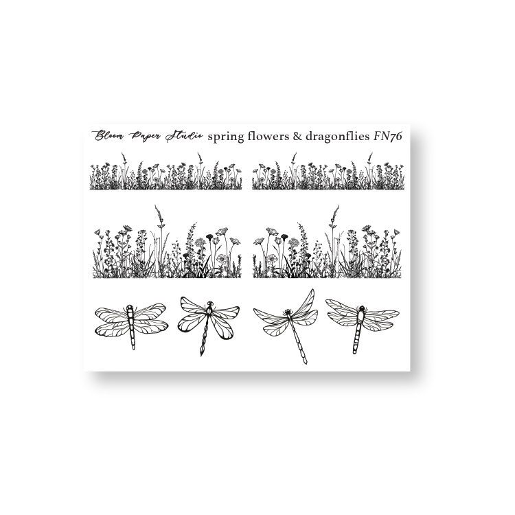 FN076 Foiled Spring Flowers & Dragonflies Planner Stickers