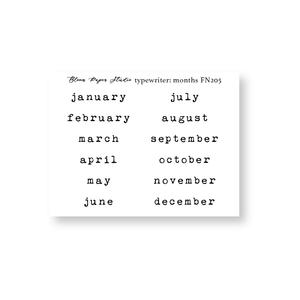 FN205 Foiled Script Typewriter: Months Planner Stickers