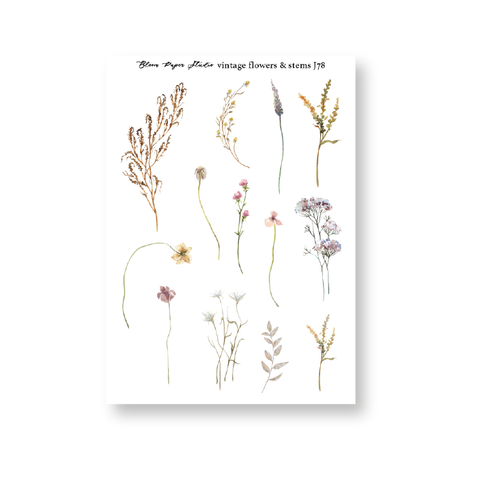 JQ78 Vintage Flowers & Stems Journaling Planner Stickers