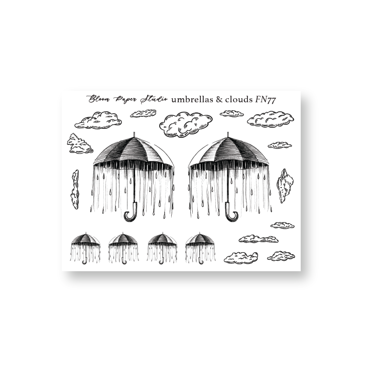 FN077 Foiled Umbrellas & Clouds Planner Stickers
