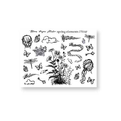 FN127 Foiled Spring Elements Planner Stickers