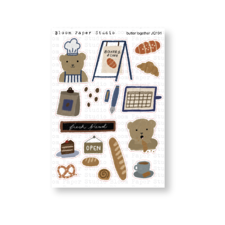 Butter Together Bear Doodle Planner Stickers