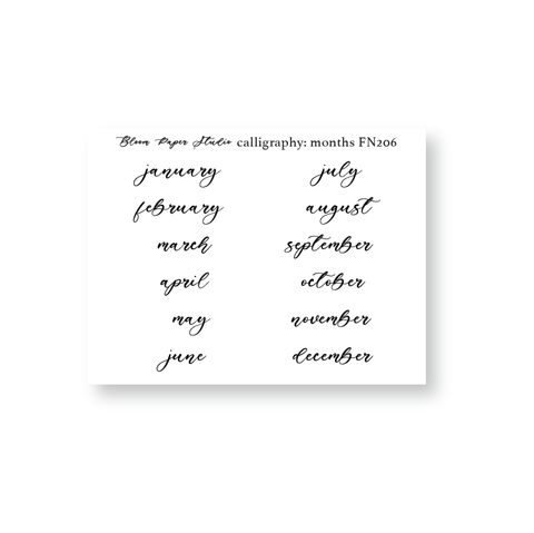 FN206 Foiled Script Calligraphy: Months Planner Stickers