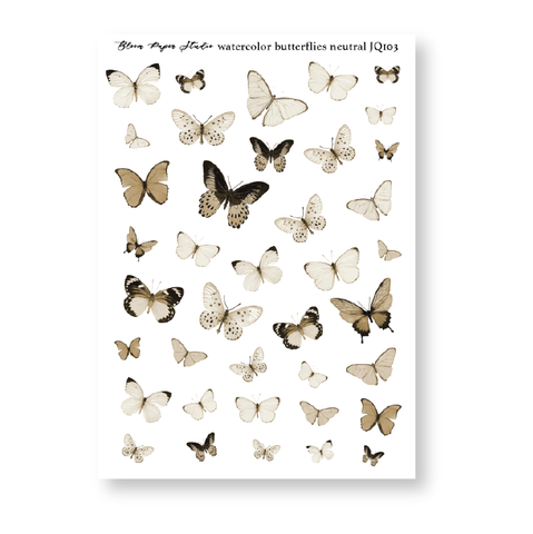 JQ103 Watercolor Butterflies Neutral Journaling Planner Stickers