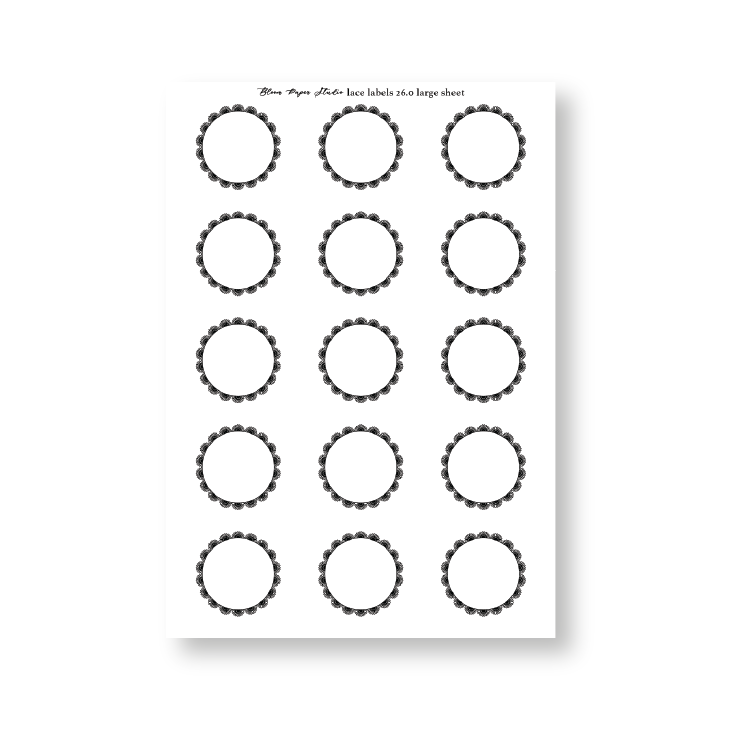 Foiled Lace Labels 26.0 Planner Stickers (Large Sheet)