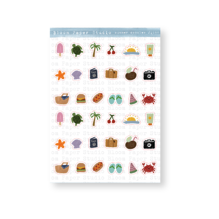 Summer Doodles Journaling Doodle Planner Stickers