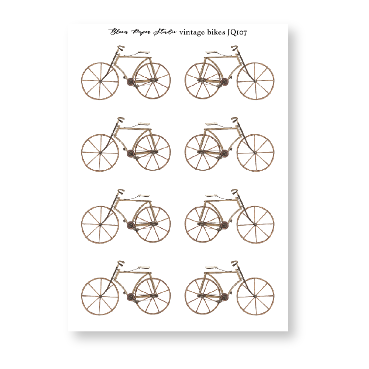 JQ107 Watercolor Vintage Bikes Journaling Planner Stickers