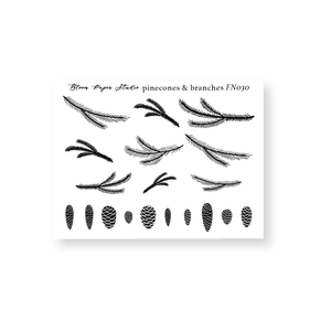 FN030 Foiled Winter Pinecone & Branches Planner Stickers