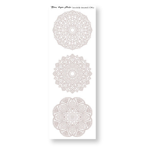 CW51 Lace Doily Journaling Planner Stickers (Neutral)