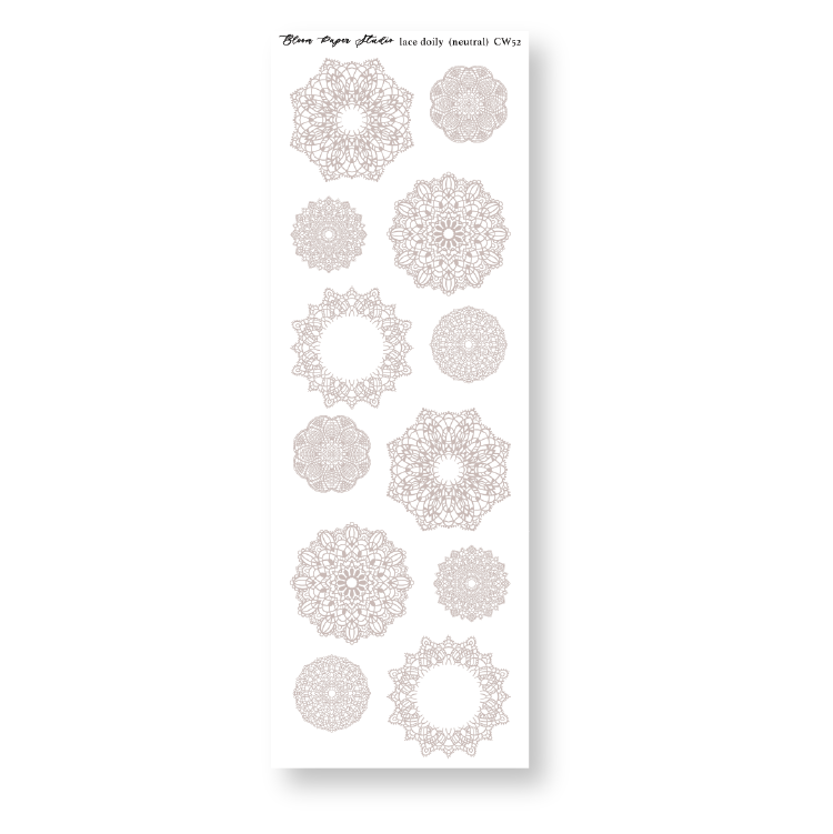 CW52 Lace Doily Journaling Planner Stickers (Neutral)
