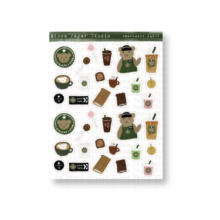 Bearbucks Coffee Doodle Planner Stickers