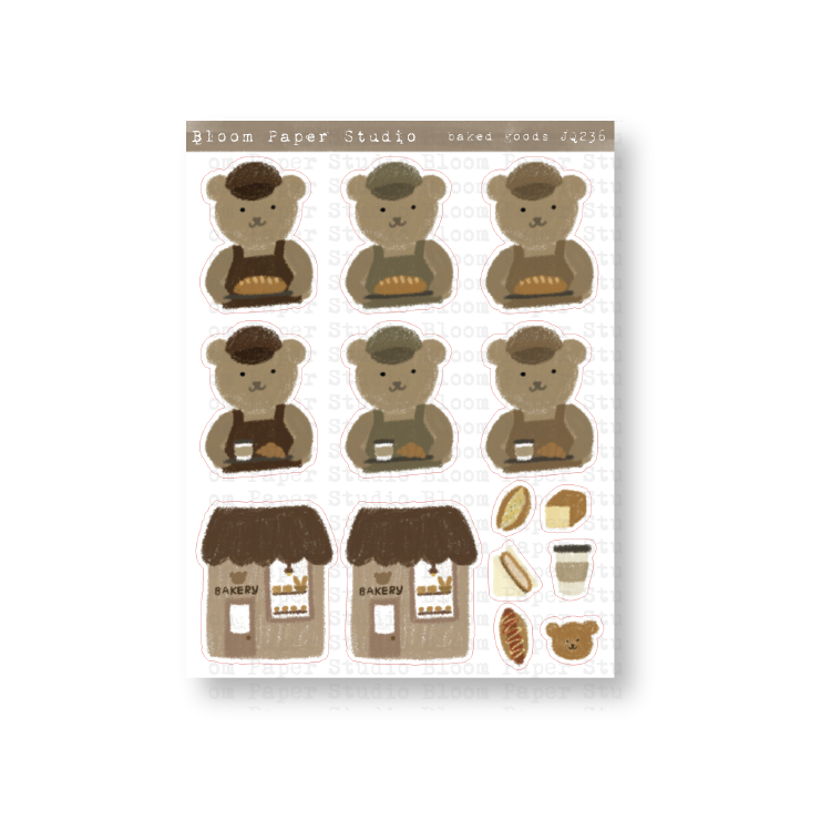 Bear Baked Goods Bakery Doodle Planner Journal Stickers