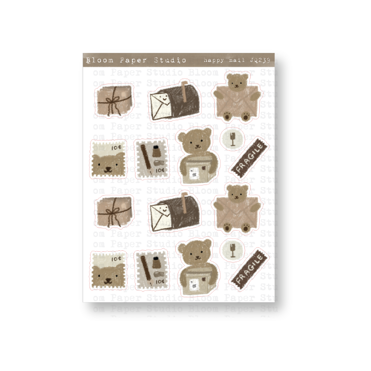 Bear Happy Mail Doodle Planner Journal Stickers