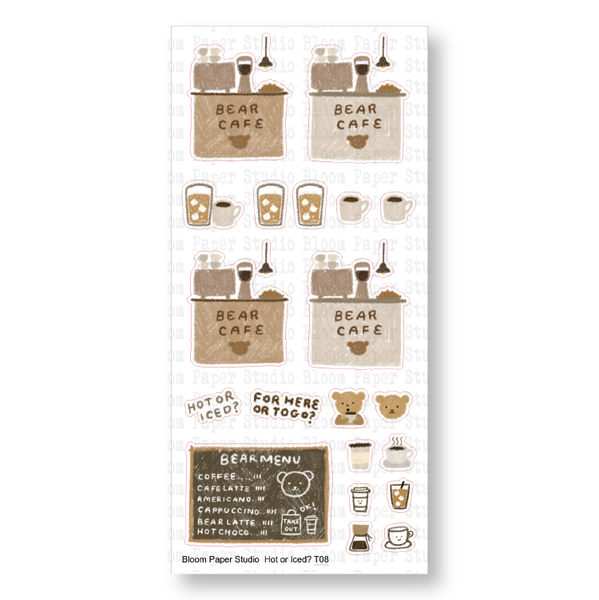 Hot or Iced? Bear Cafe Doodle Planner Journal Stickers