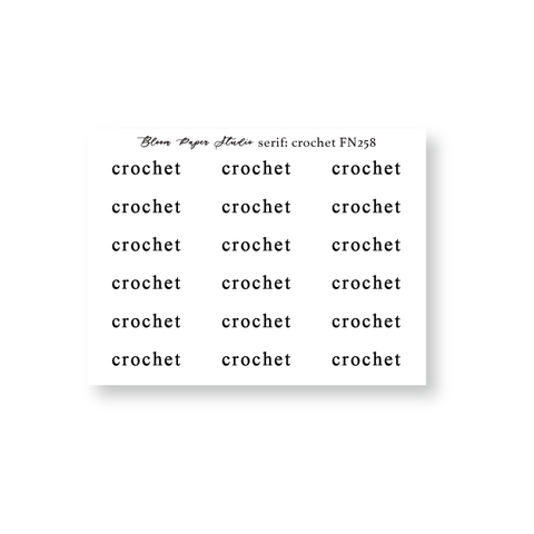 FN258 Foiled Script Serif: Crochet Planner Stickers