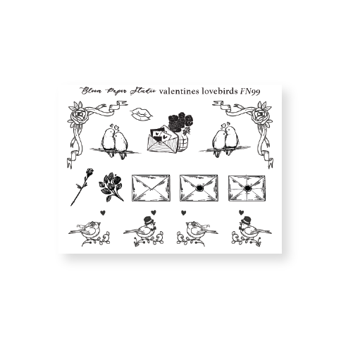 FN99 Foiled Valentines Love Birds Planner Stickers