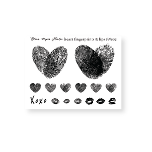 FN102 Foiled Valentines Heart Fingerprints & Lips Planner Stickers