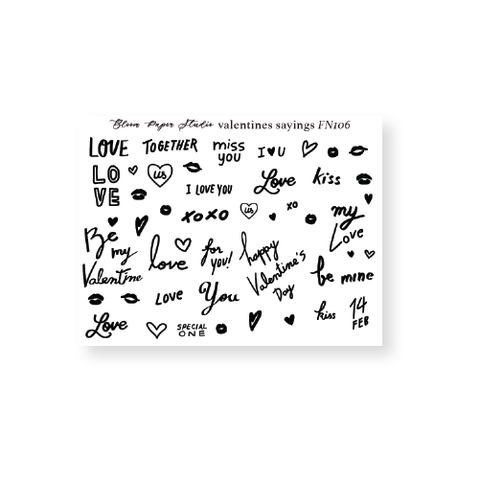 FN106 Foiled Valentines Love Sayings Planner Stickers