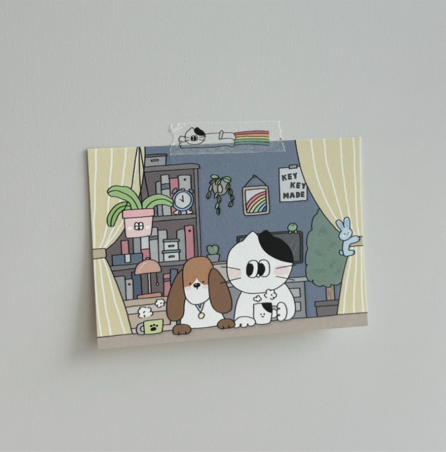 Keykeymade Puppy and Kiki Illustration Postcard