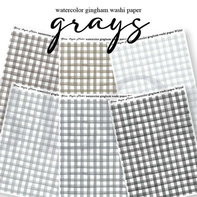 WQ151-156 Watercolor Gingham Washi Paper (GRAYS) Journaling Stickers