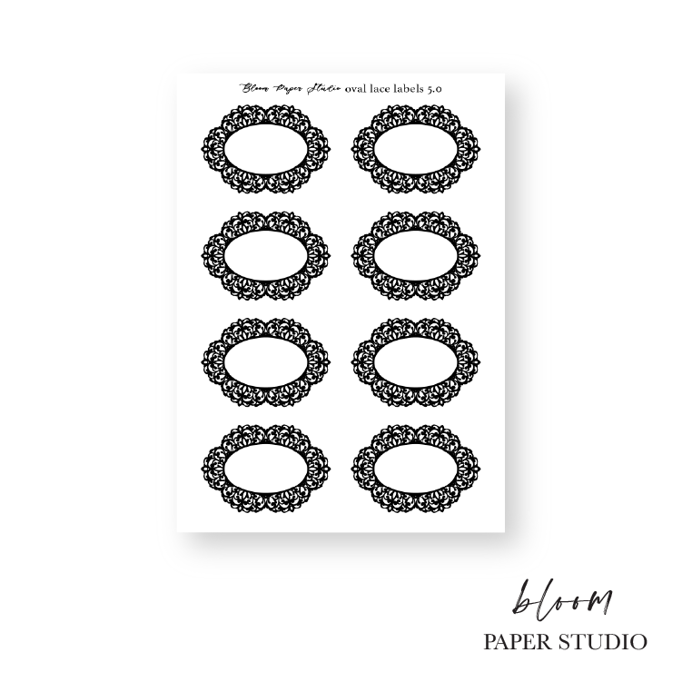 Foiled Oval Lace Label Planner Stickers 5.0